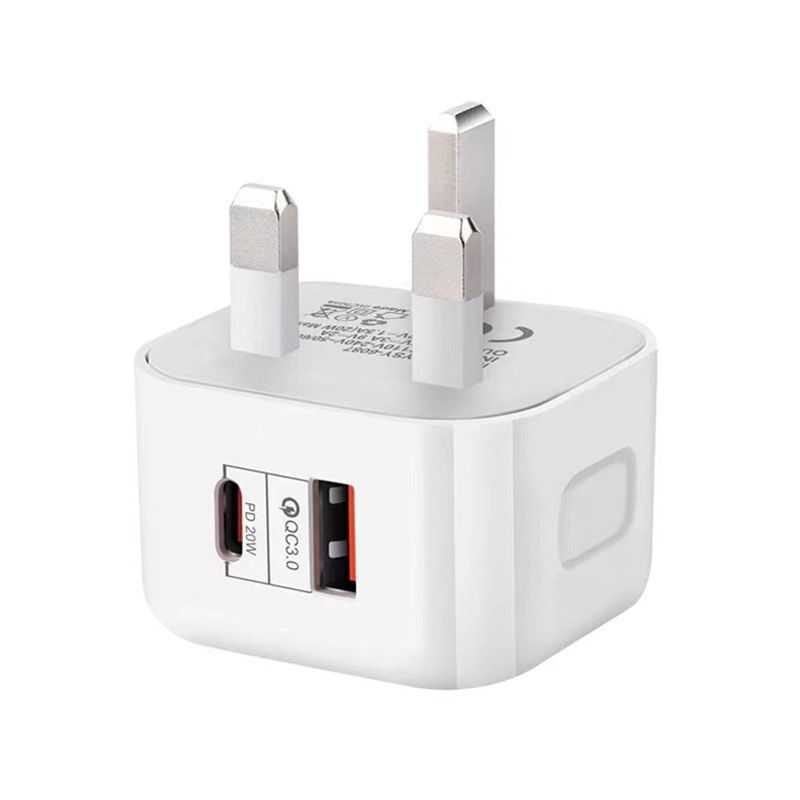 syct PD Charger UK Standard 20W Fast Dual USB Adapter Compatible With Iphone 15 Phone Charging Plug_voghion.com