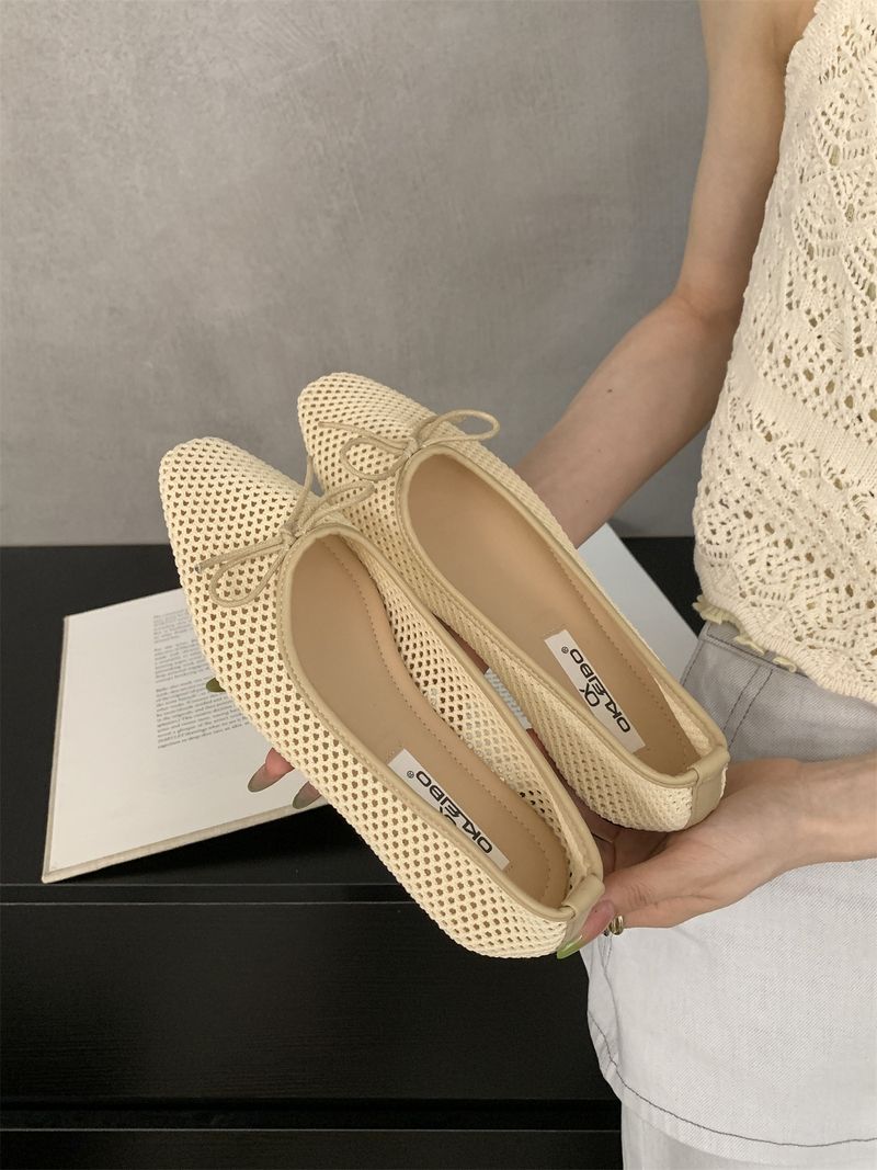Flache weiße Mary Jane für Frauen 2025 Sommer neue Mesh atmungsaktiv Bowknot Französisch Stil flacher Mund einzelne Schuhe_voghion.com