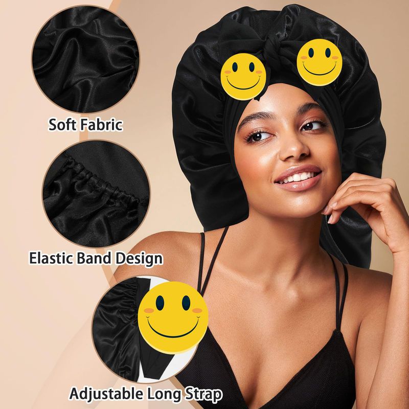 Women's Elegant Satin Sleep Cap With Wide Brim And Bow Tie, Breathable & Comfortable For All Seasons, Perfect For Hair Protection And Beauty Sleep_voghion.com