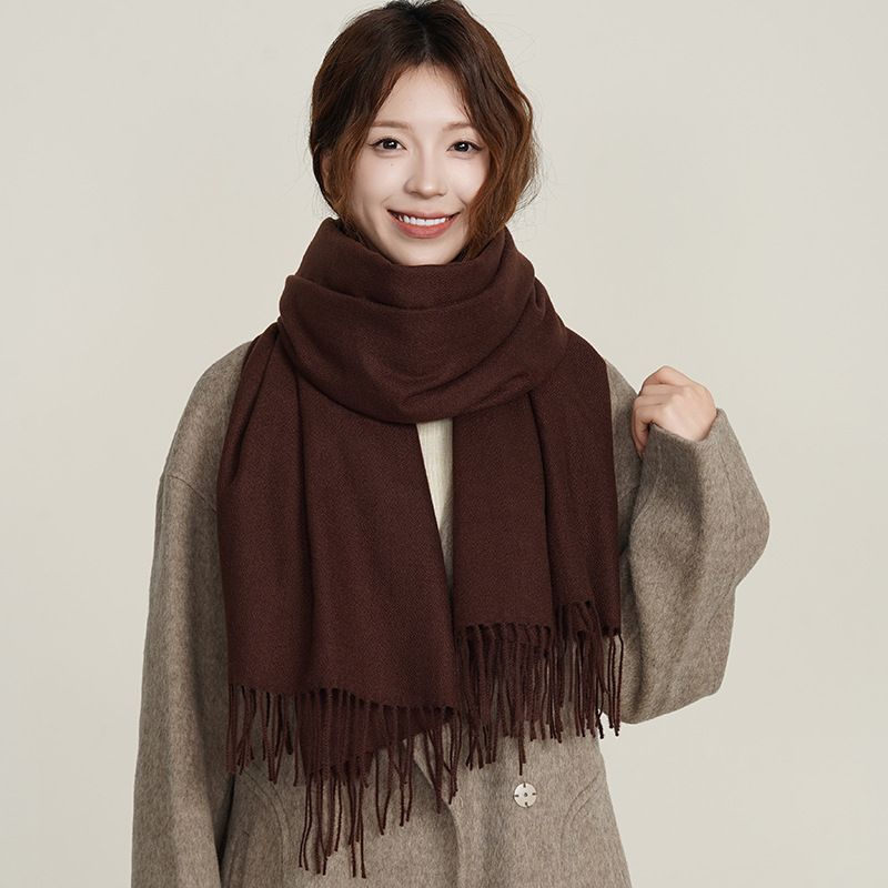 Sciarpa invernale da donna in cashmere imitazione letteraria e artistica autunno e inverno ispessita calda doppio scopo tinta unita versione coreana moda a_voghion.com