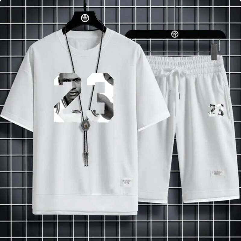 2024 Waffle Pattern 2 Piece Shorts Set Summer Tracksuit Men Clothing Haruku Style Fashion Loose Fit Sweatsuit_voghion.com