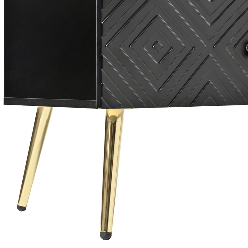 Kommode Schwarz 120x80cm Mit 6 Schubladen, Gold-Akzenten, Metallbeinen_voghion.com