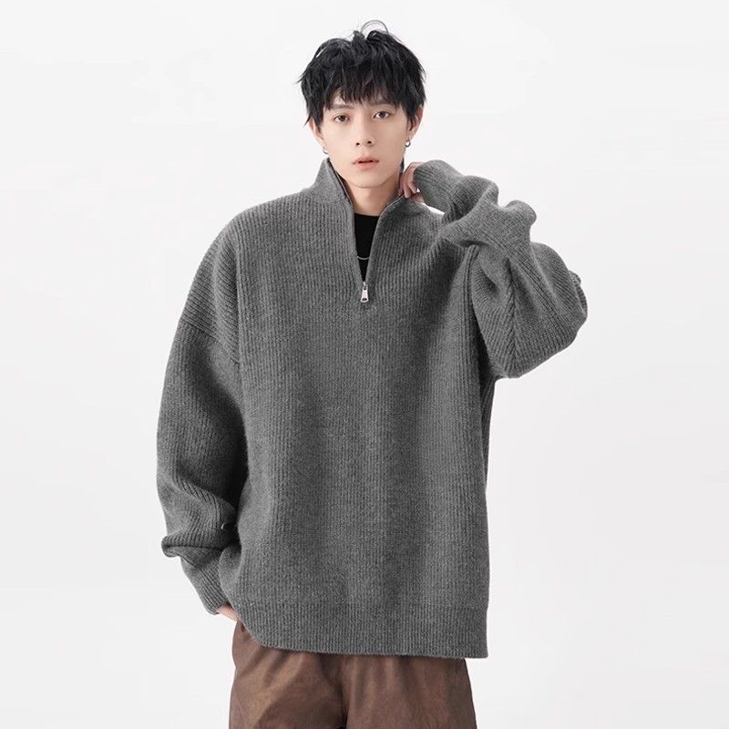 Amerikanischer Pullover mit halbem Reißverschluss für Herren, Herbst und Winter, trendiger Strickpullover im lockeren Lazy-Style, High-End-Paarpullover_voghion.com