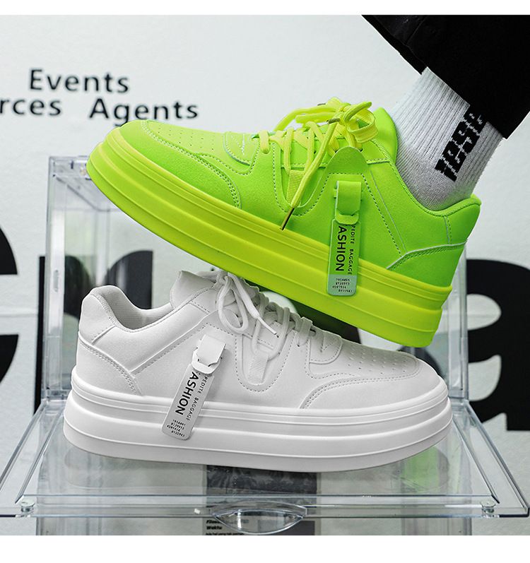 Herrenschuhe Herbst neue dicke Sohlen Schuhe Herren koreanische Version alle Match Höhe erhöhen weiße Schuhe fluoreszierende grüne Herren trendige Schuhe_voghion.com