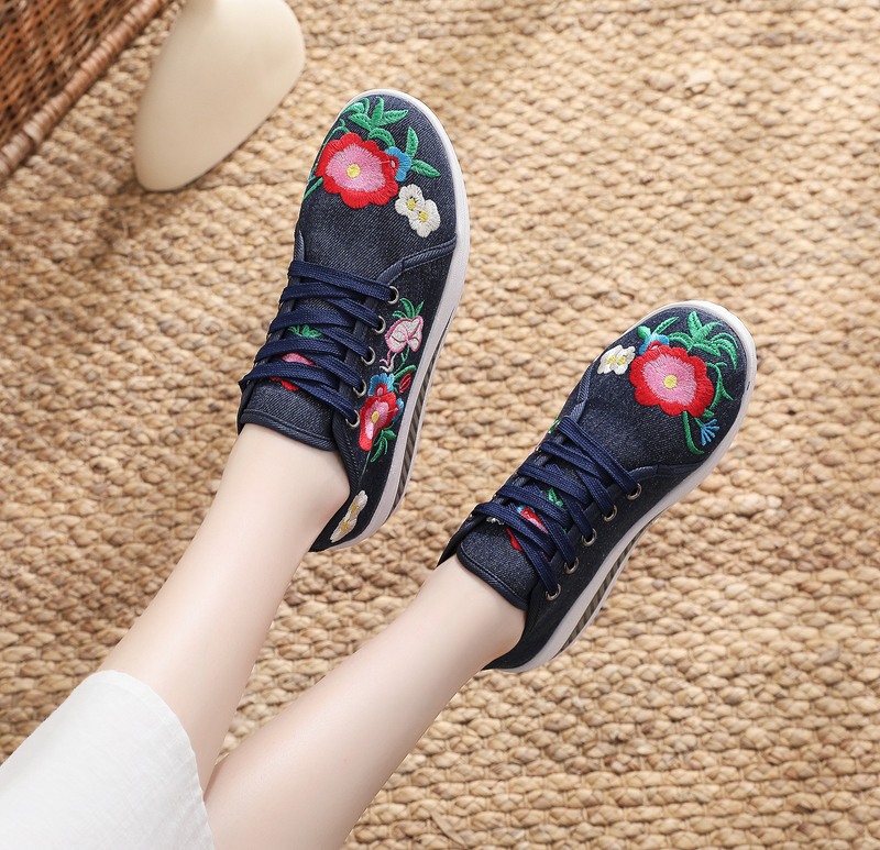 Zapatos deportivos informales de lona para niña, con bordado de tela y un solo pie._voghion.com
