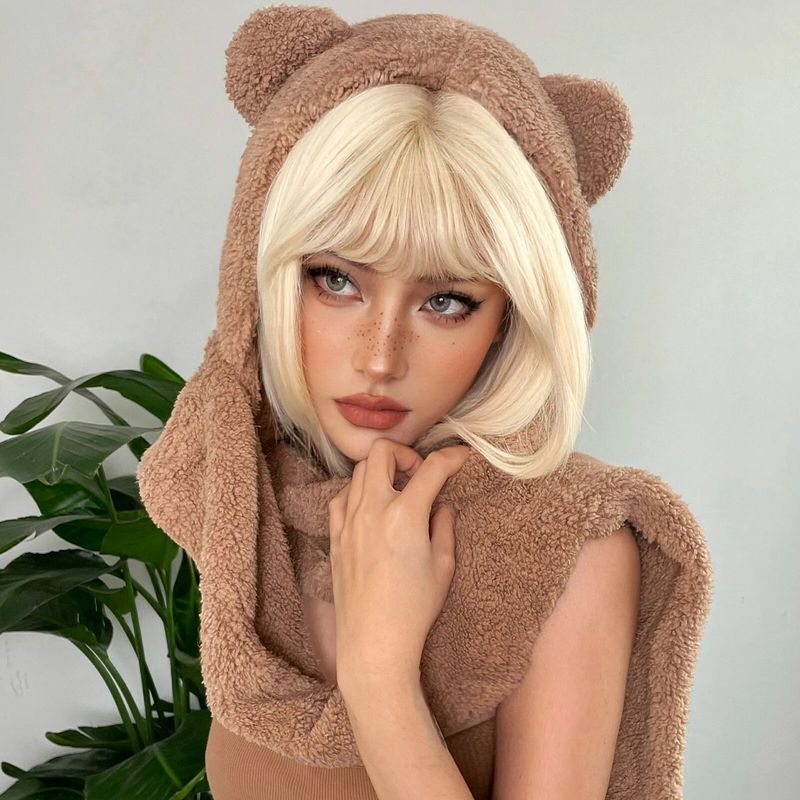 Platinanvaalea lyhyt bobo-synteettinen peruukki otsatukalla naisille cosplay-juhliin, söpöt lämmönkestävät kuidut_voghion.com