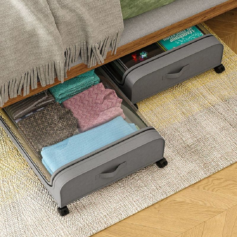 Aufbewahrungsbox für Queensize-Betten mit Rollen, staubdichte Stoffabdeckung unter dem Bett, Aufbewahrung und Organisation, Aufbewahrungsbox mit Eisenrolle_voghion.com