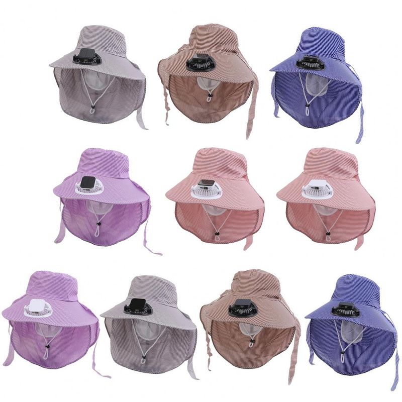 RYYD Gestreepte Bucket Hat - Ingebouwde ventilator|UV 50+|Nekflap_voghion.com