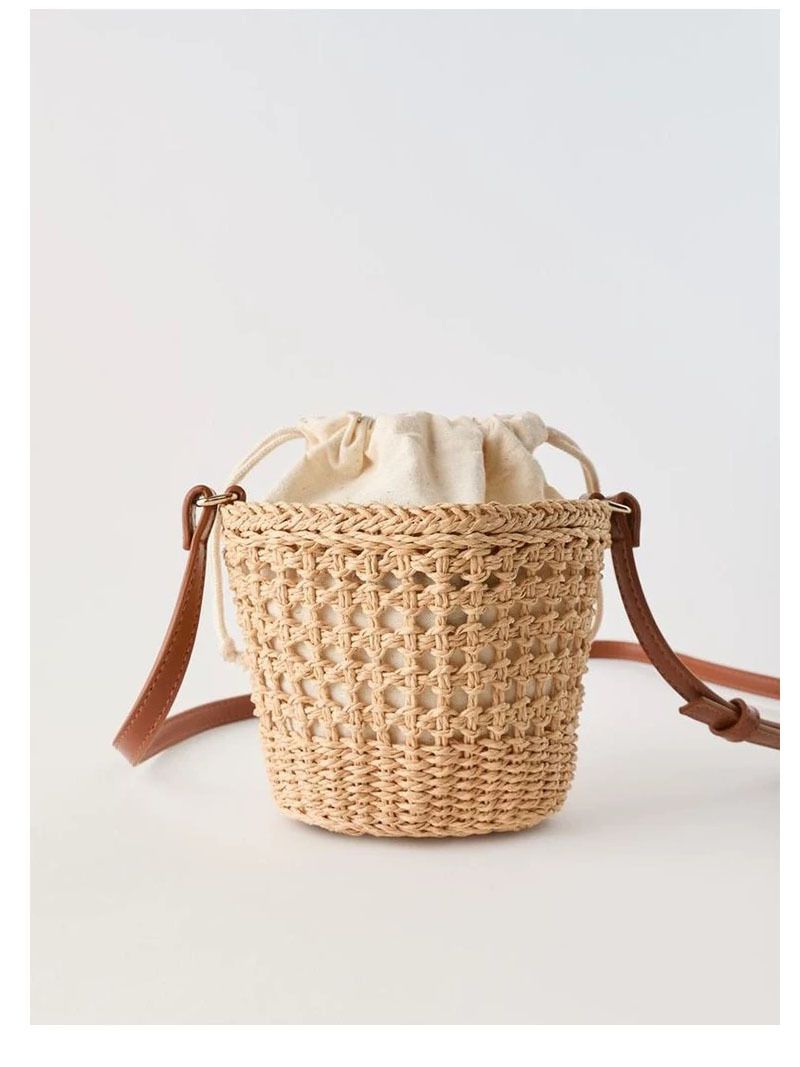 Strohtasche, gewebte Tasche, Umhängetasche, hohle Strohtasche, süße Eimer-Strohtasche, gewebte Tasche, Urlaubs-Strandtasche, Damentasche_voghion.com