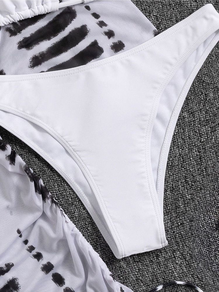 Costume da bagno intero da donna in rete con vita alta, stampa con coulisse, bikini in tre pezzi_voghion.com