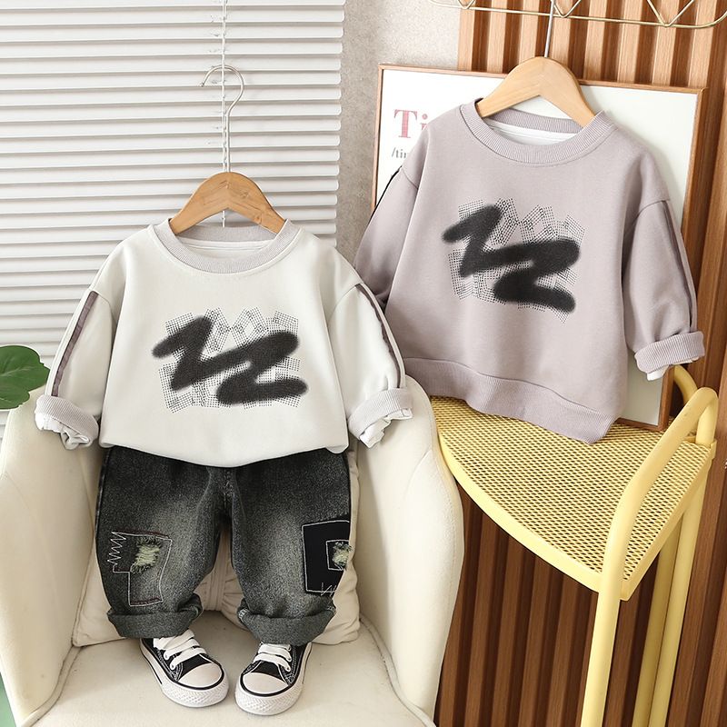 Felpa con cappuccio casual con lettere graffiti, edizione coreana, primavera e autunno 2025, set da due pezzi a maniche lunghe,_voghion.com