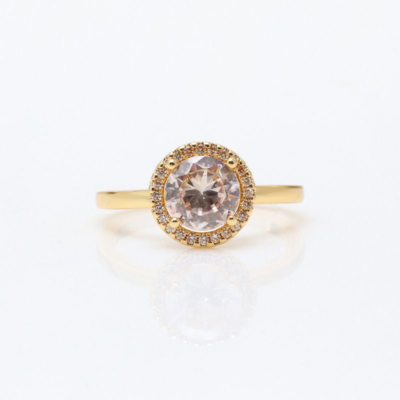 Bague halo ronde brillante en cuivre blanc plaqué pour femme, bijou simple, idéal pour un couple, idéal comme cadeau de luxe_voghion.com