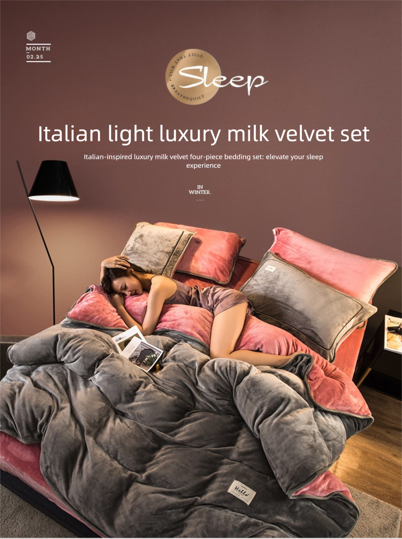 Set di quattro pezzi in velluto di latte spesso e leggero per maternità, copripiumino invernale in pile di corallo antistatico, 3 pezzi_voghion.com