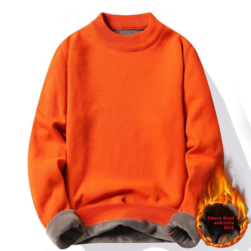 Verdickter Halbrollkragenpullover aus Plüsch für Herren, mittellanger Strickpullover, Herren-Unterhemd_voghion.com
