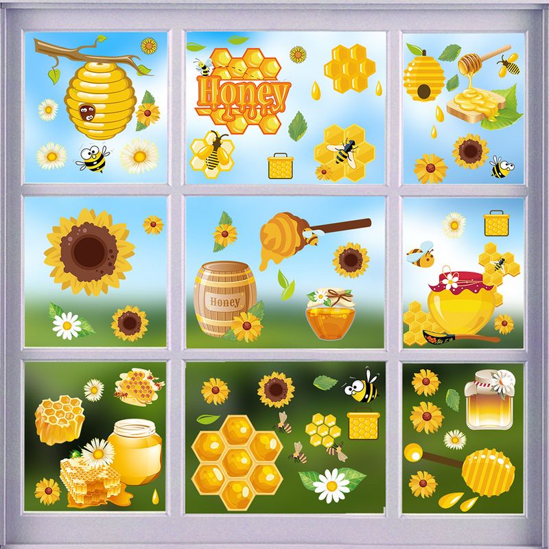 2023 nueva flor de miel de abeja electrostática de doble cara ADJ1005 pegatina de pared para decoración de ventanas_voghion.com
