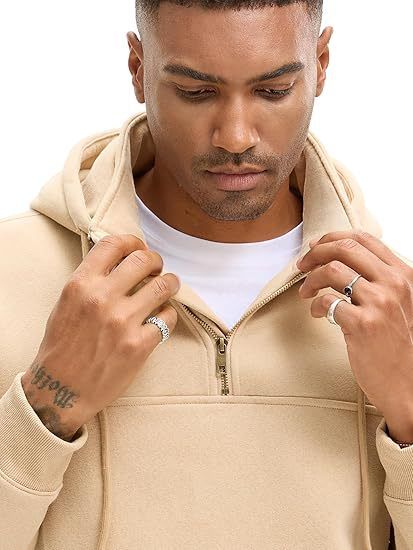 Herrenbekleidung Schweres Fleece-Kapuzenpullover - Warmer Winterpullover mit Kängurutasche, lässige, lockere Passform für Outdoor und Streetwear_voghion.com