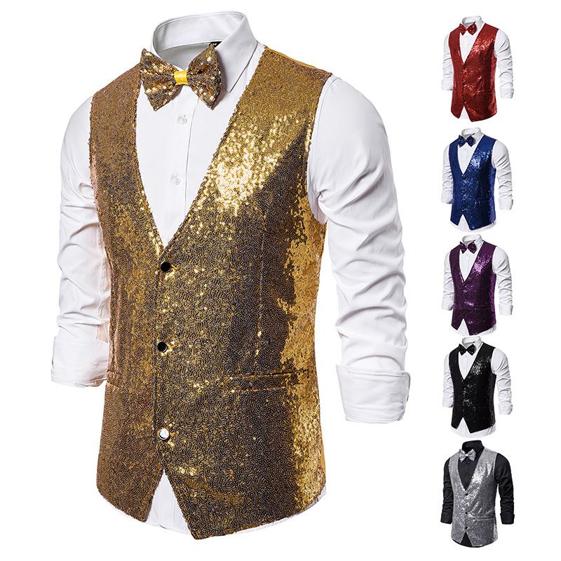 Men's Stage Costumes, Sequins, Vests, Photography Studios, Hosts, Singers, Emcees, Vests_voghion.com