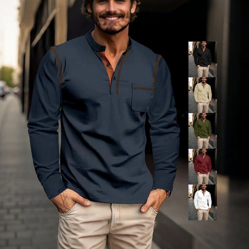2025 Spring Summer Stand Collar Polo Shirt Export Solid Color Men's Base Long_voghion.com