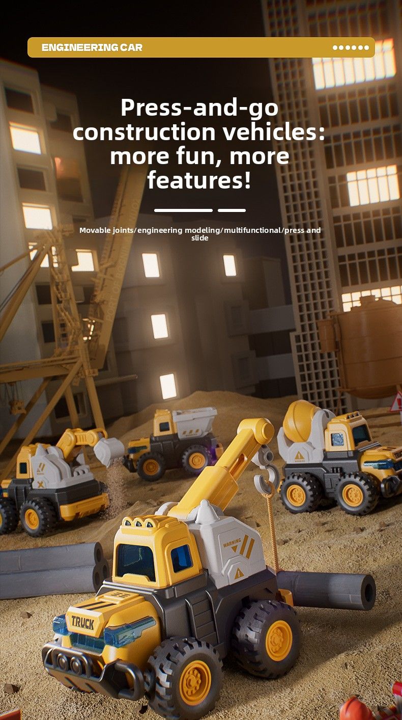2025 Children's Excavator Toy Car For Boys Aged 1 To 3, Engineering Vehicle, Excavator, Crane, Dump Mixer Truck,_voghion.com