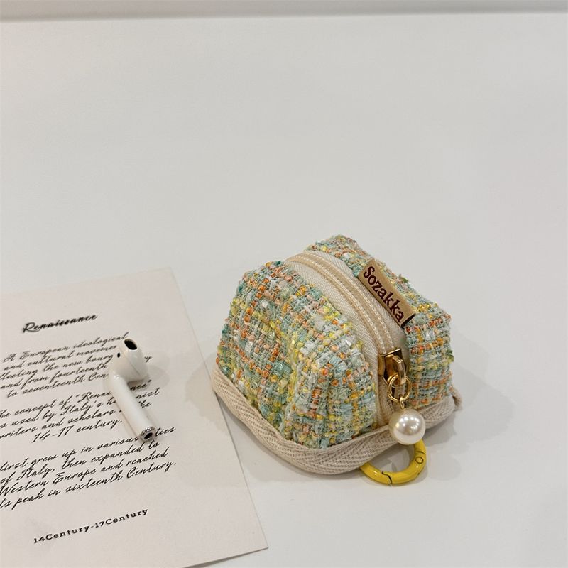 39181 Woolen Plaid Suitable For Wireless Bluetooth Headset Protective Case Cute Portable Small Bag_voghion.com