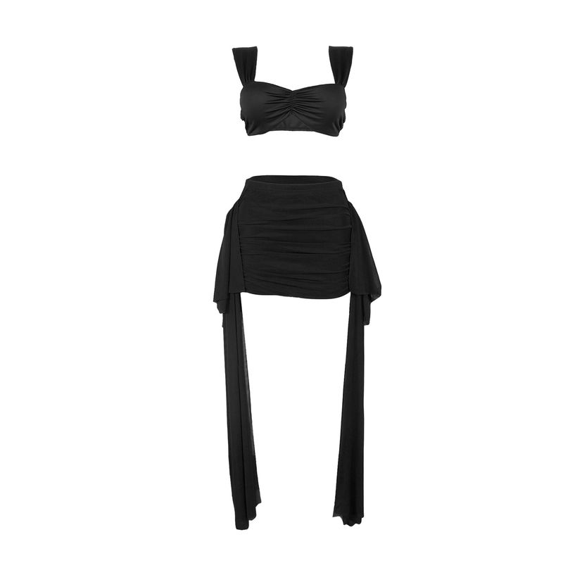 Ensemble deux pièces jupe à volants décontractée pour femme_voghion.com