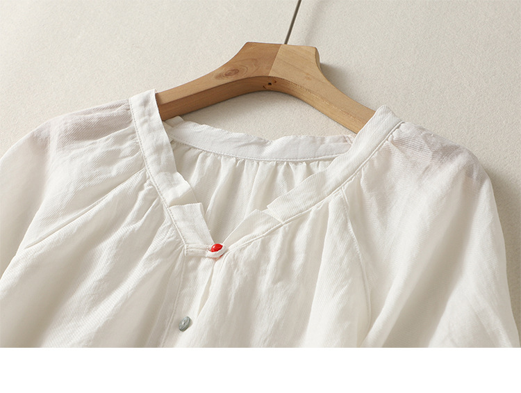 Camicia da donna in cotone e lino, semplice e ampia, a maniche corte_voghion.com