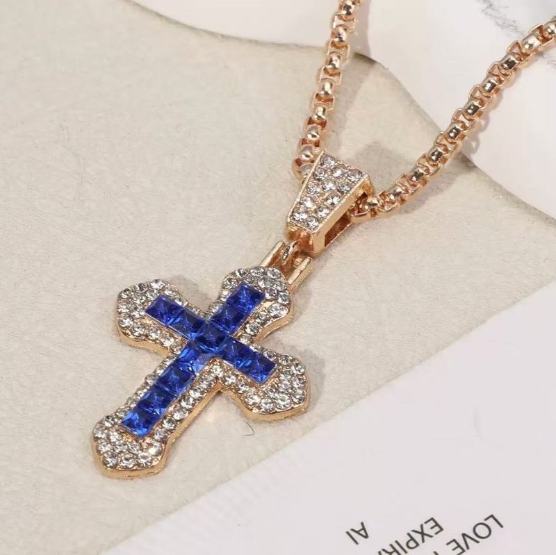 New Style Cross Pendant With Rhinestones, Autumn And Winter Long Sweater Chain, Street Hip-Hop Necklace_voghion.com