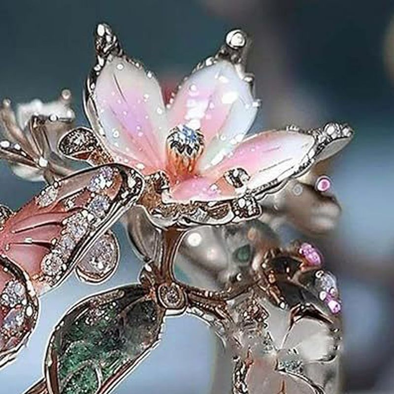 Ready Stock Damen Offen Verstellbar Rosa Vintage Mode Zarte Flash Diamant Tropfen Schmetterling Blume Ring Schmuck Geschenke Für Frau_voghion.com