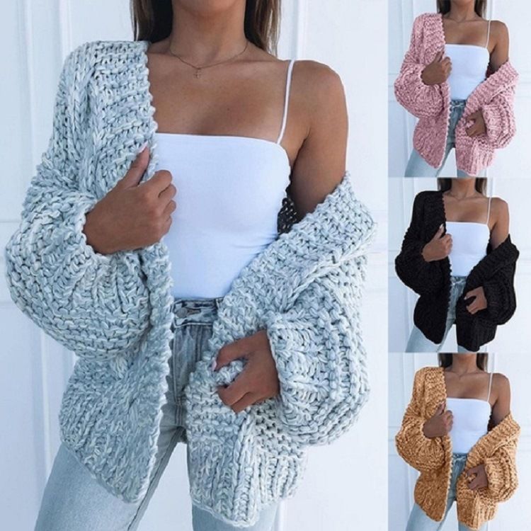 Damenbekleidung Damen Strickjacke Langarm lockerer Herbst- und Winterpullover Dreinadelpullover_voghion.com