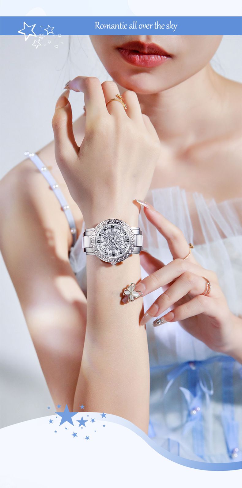 Modische Damenuhr mit Strasssteinen, Keramiklünette und wasserdicht – Elegante Quarzarmbanduhr für Damen, Edelstahlarmband, Mineralglas_voghion.com
