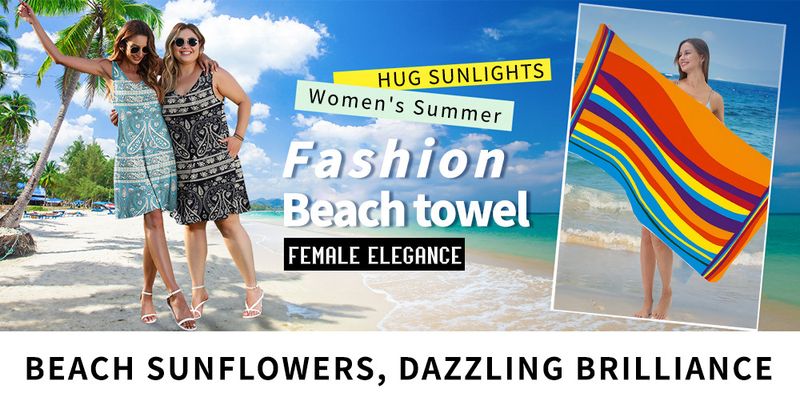 Kolorowy ręcznik plażowy z serii Stripe z ultracienkich włókien, chłonny, drukowany_voghion.com