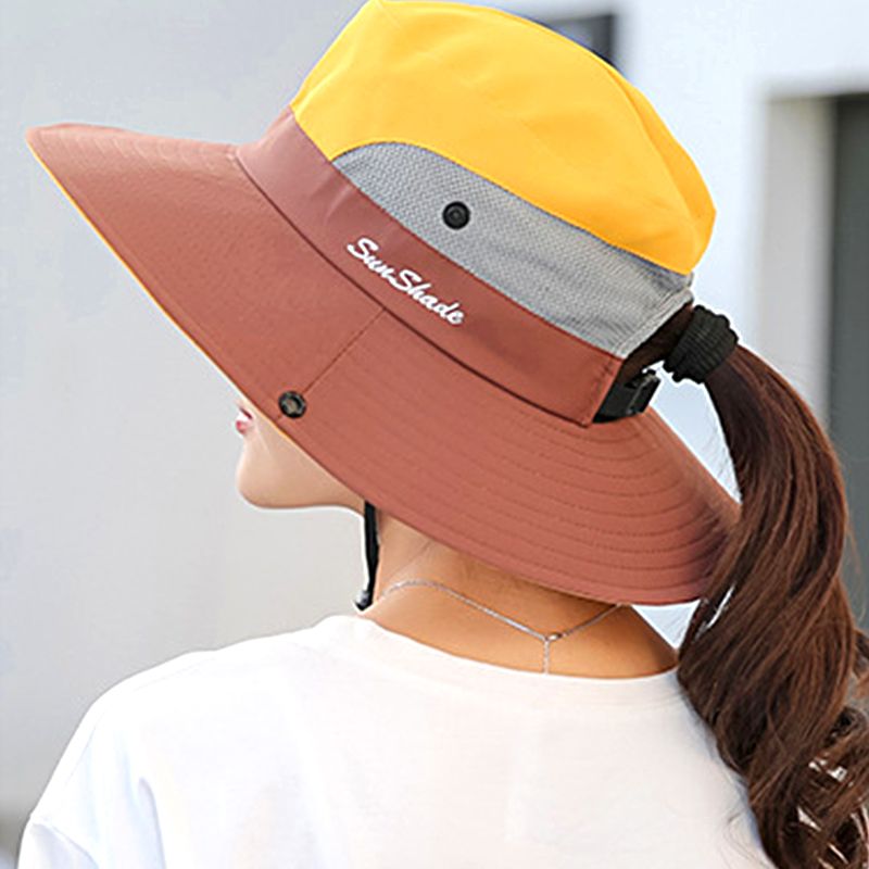 Vendita calda Donna Tesa Larga Cappelli da Pescatore Cappello da Esterno con Visiera a Coda di Cavallo Cappello da Viaggio Estivo Pesca Arrampicata Escursionismo Protezione UV Sole_voghion.com
