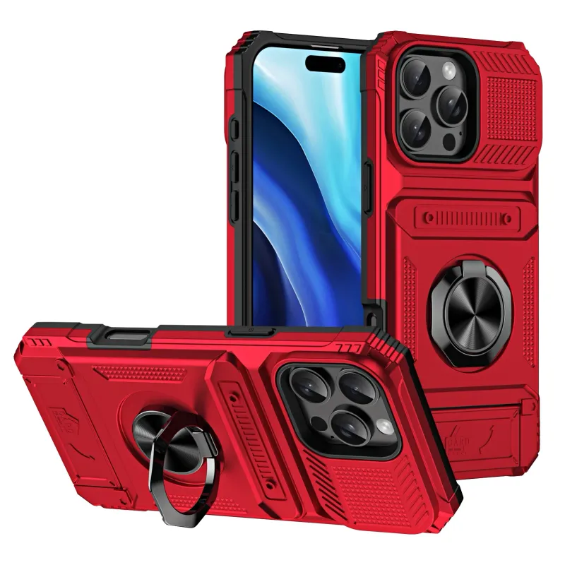 Hülle für iPhone 16 15 Pro Max 14 Kartenhalter Magnetischer gedrehter Ring Kickstand Layer Schwere stoßfeste Brieftaschenabdeckungen_voghion.com