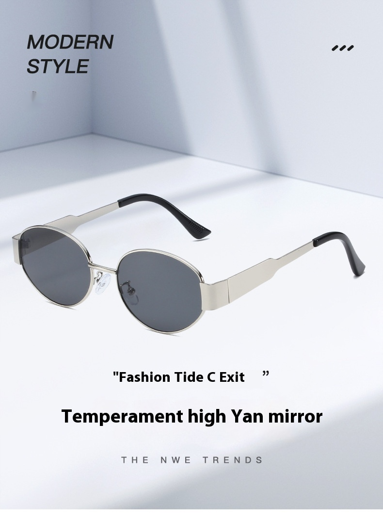 Retro New Small Frame Fashion Sunglasses Hong Kong Style Wear and Match Travel Sunglasses Full Frame Casual Elliptical Frame Glasses_voghion.com