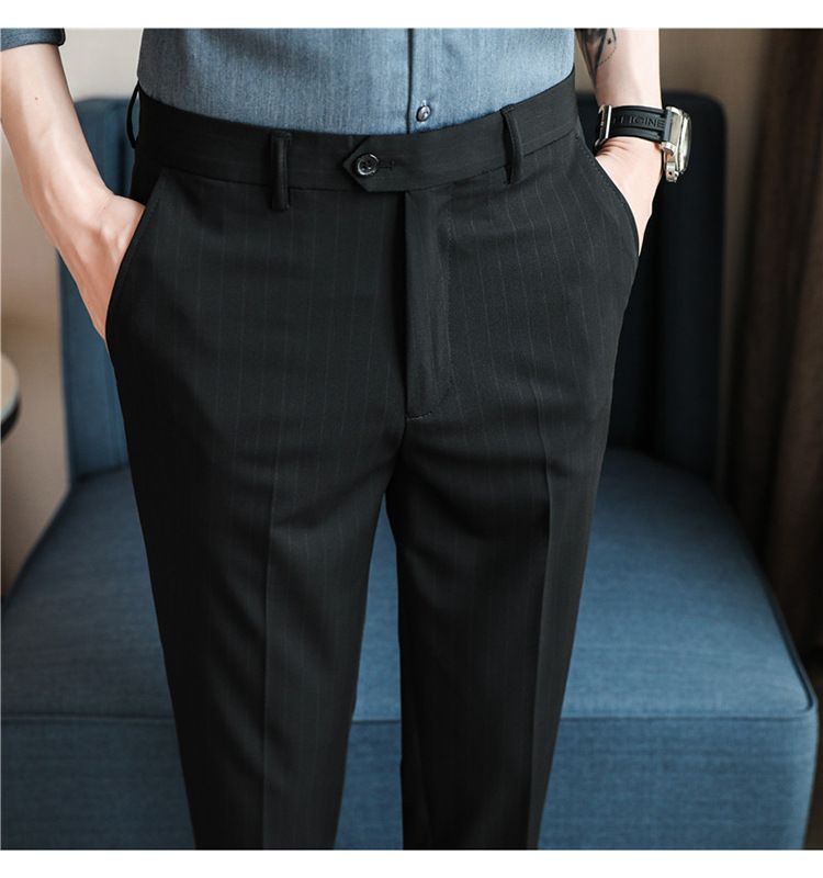 Summer main promotion of thin casual striped micro-elastic comfortable nine-point men's slim-fitting pants_voghion.com