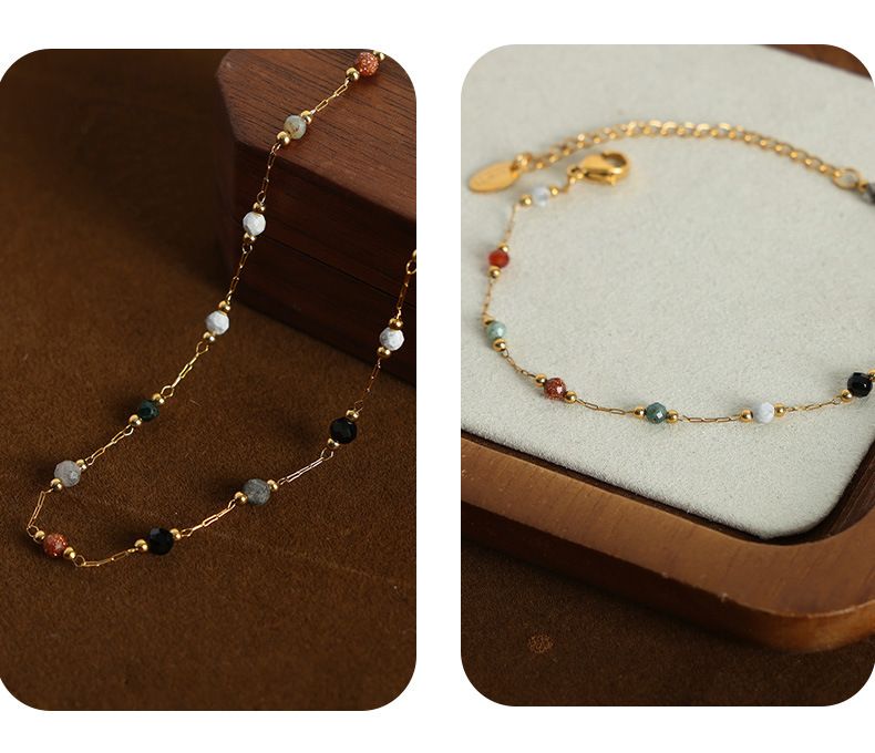 Women's Jewelry Handmade Beaded Necklace And Bracelet Set - Minimalist Chain Design With Natural Stones - Titanium Steel Unisex Boho Accessories_voghion.com