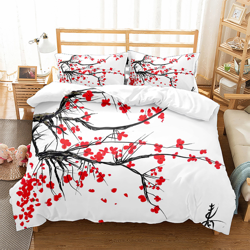 Set di biancheria da letto con tre serie di fiori per piante con stampa digitale 3D, set opaco in quattro pezzi_voghion.com
