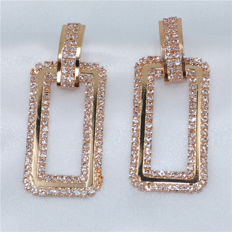 Diamond exaggerated Japanese Korean temperament, geometric long with female personality, square tassel earrings,_voghion.com