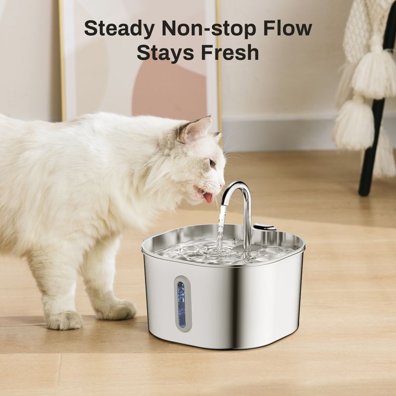 Distributeur d'eau pour animaux de compagnie 2,2 L en acier inoxydable, distributeur automatique d'eau pour chats, bouteille ronde_voghion.com