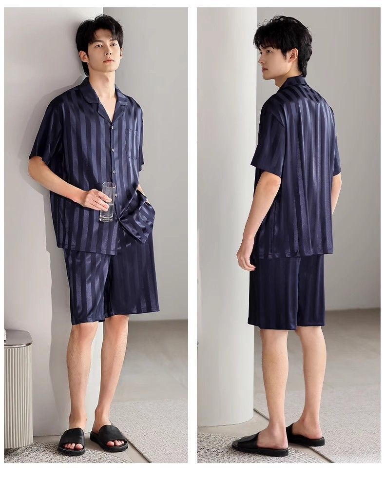 Summer 2025 Men's Ice Silk Loungewear | New Short-Sleeved Pajama Set | Versatile For Home & Casual Outings_voghion.com