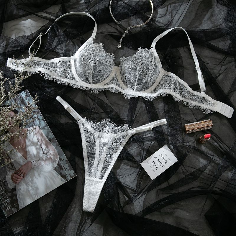 Women's Intimates Big Chest Small Thin Hollow Bra Thong Women's Underwear Set_voghion.com