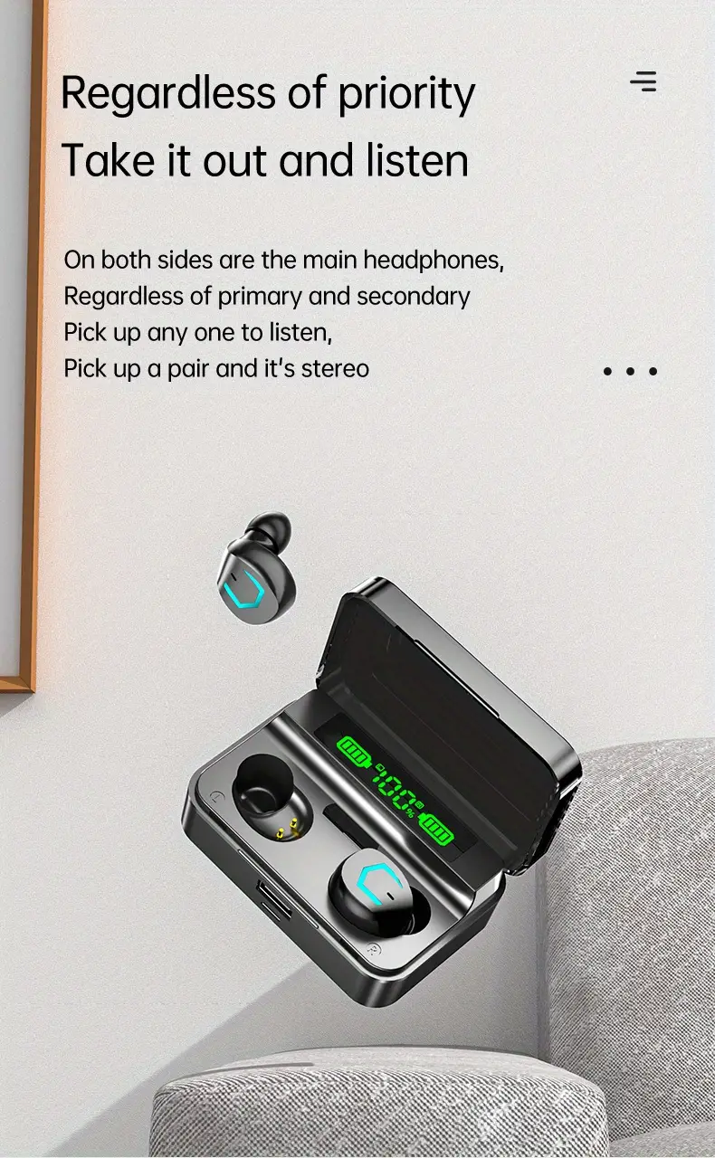TWS Wireless ear Earbuds Waterproof Headset Battery Display Earphone Power Supply Box Earpiece Stereo Headphone For For Iphone Phone Headphones_voghion.com