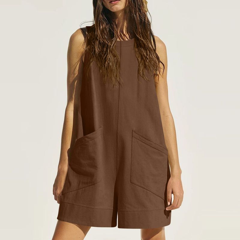 Ärmelloser Jumpsuit für Damen mit großen Taschen – Lässiger Overall-Strampler für Damen – Bequeme Stretch-Passform aus Baumwolle – Streetwear-Mode_voghion.com