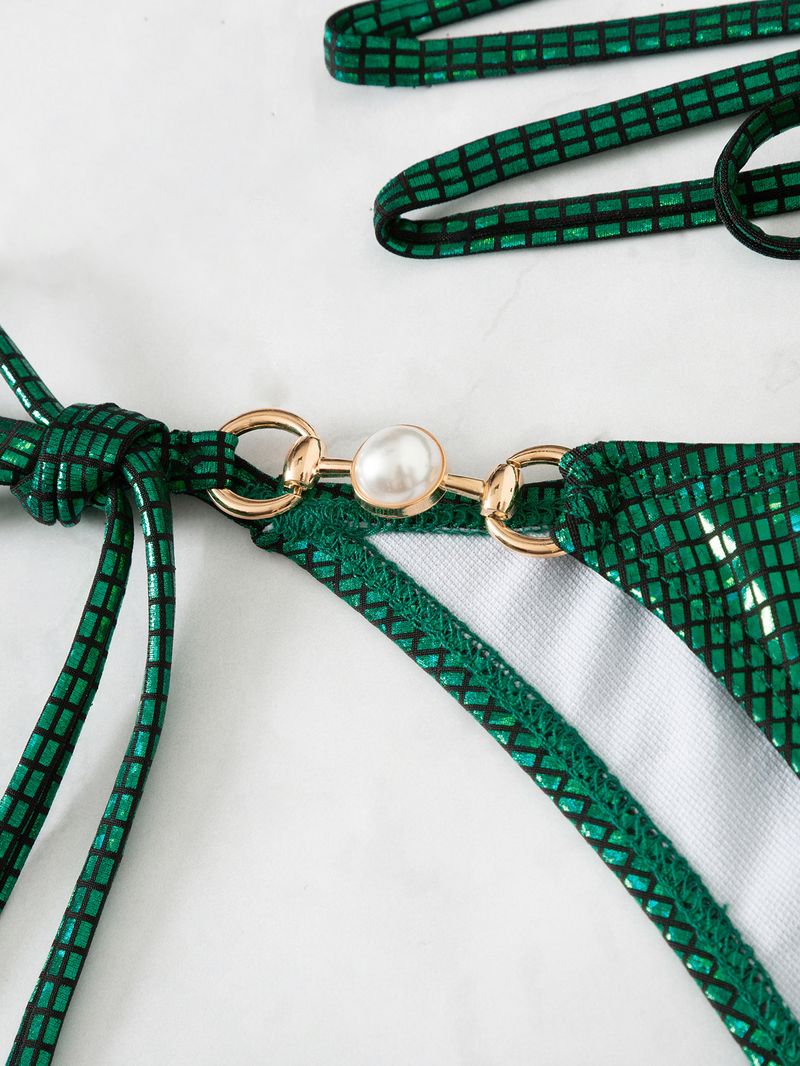 Moteriškas seksualus bikinis su dirželiais, be nugaros, trikampio formos krepšys, apvali kaklo iškirpte._voghion.com