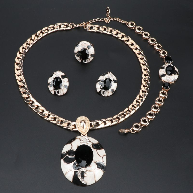 Fashion Women African Beads Trendy Party Costume Gold Color Crystal Necklace Earring Jewelry Sets_voghion.com