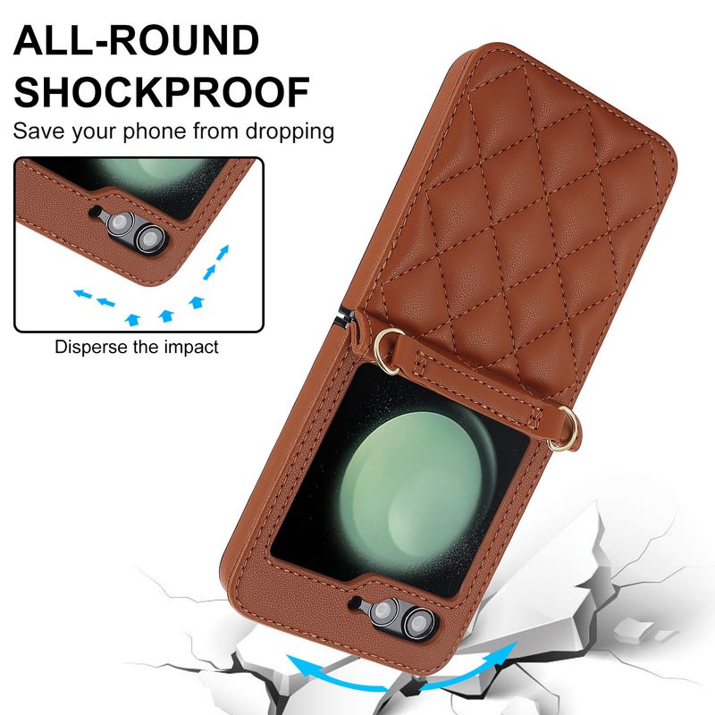 Nuova custodia per cellulare Z Flip6 per donna Custodia protettiva a tracolla Samsung Flip4 Custodia in pelle per cellulare a quadri_voghion.com