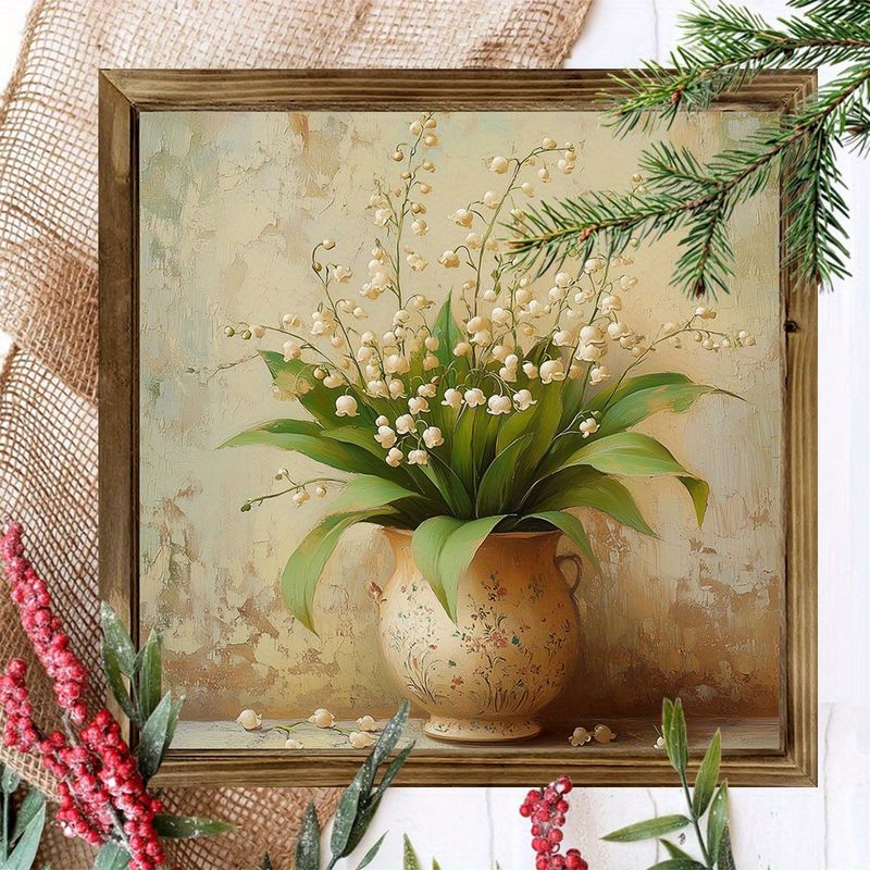 8 x 8 collu zemnieciska ielejas lilijas koka zīme — pavasara ziedu sienas māksla viesistabai/birojam, lieliska sezonas dāvana_voghion.com