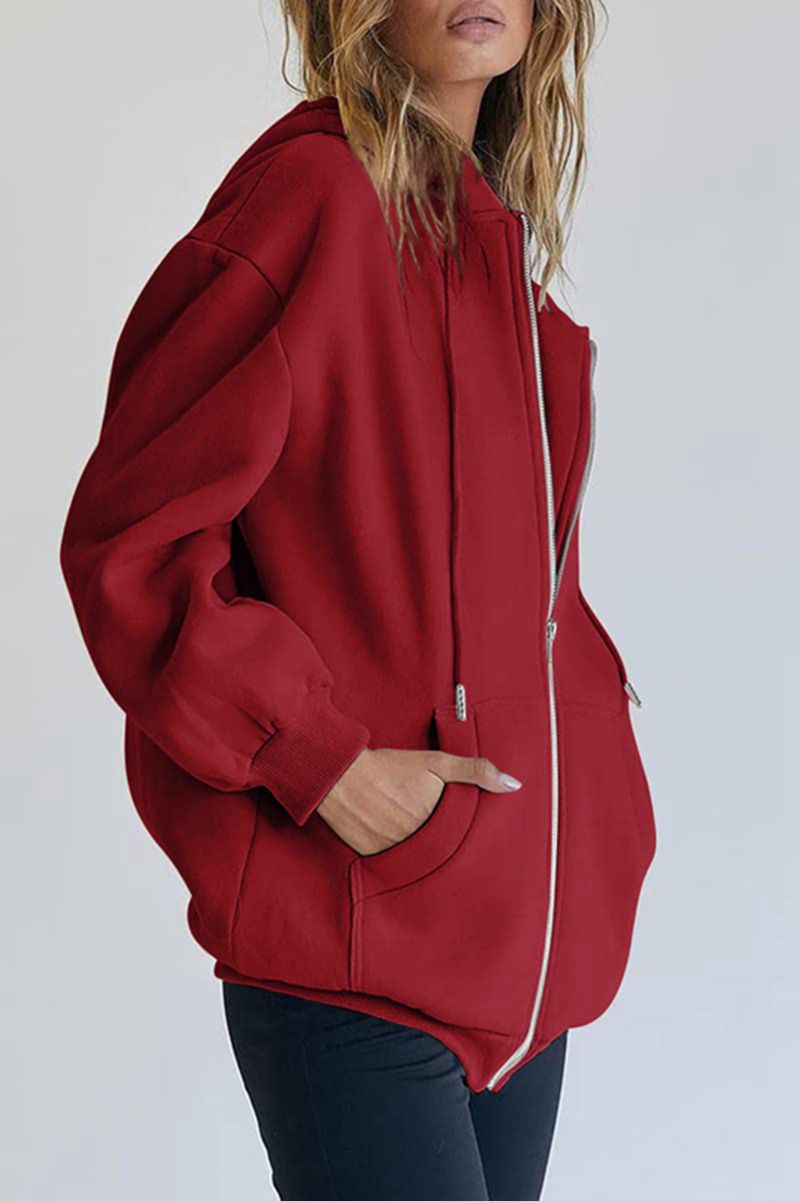 Women's Clothing Women's Cute Hooded Jacket With Drawstring - Oversized Zip-Up Sweatshirt For Teens & Girls - Cozy Fall Outerwear In Multiple Colors_voghion.com