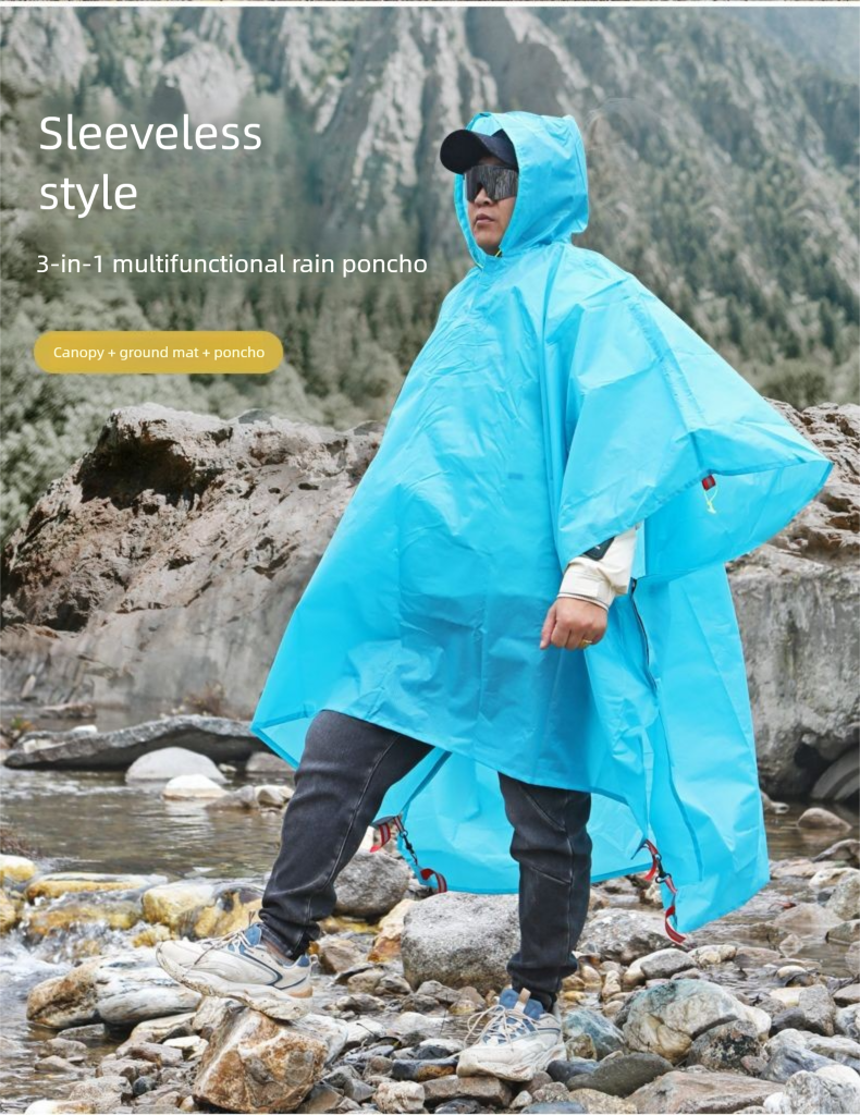 Płaszcz przeciwdeszczowy na wędrówki, podróżny, z grubej tafty poliestrowej, wielofunkcyjny, 3 w 1, ultralekki, trekkingowy_voghion.com
