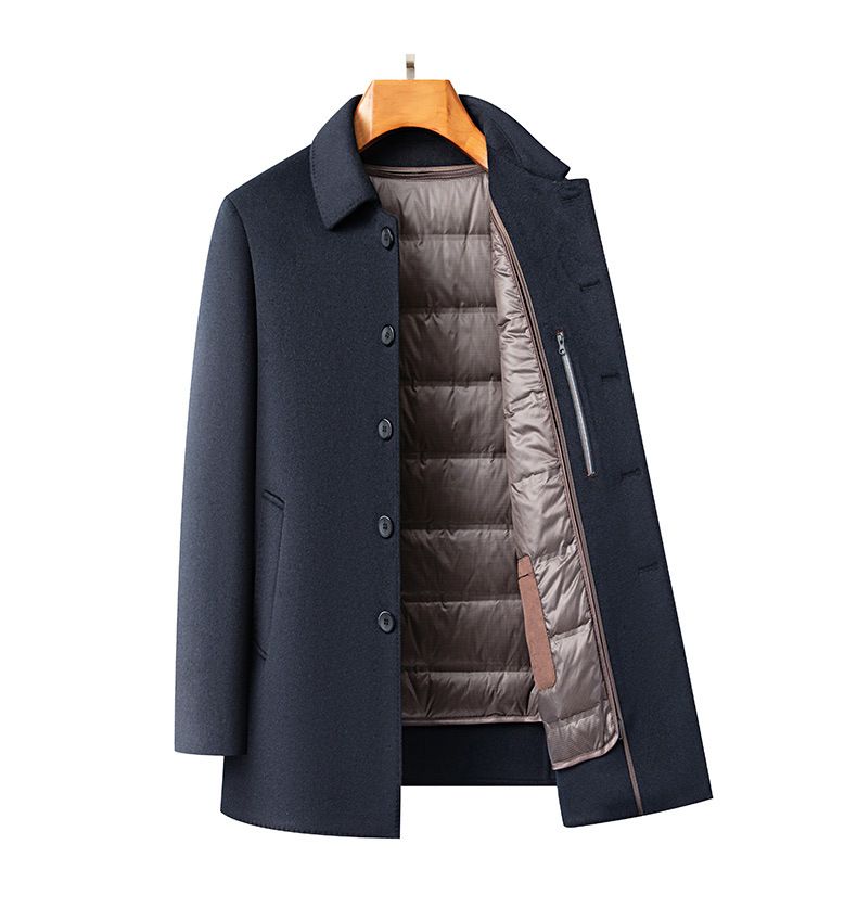 Men’s Detachable Down Liner Wool Blend Overcoat – Mid-Length Winter Coat With Removable Hood, Business Casual Trench Coat In Grey/Black/Navy_voghion.com